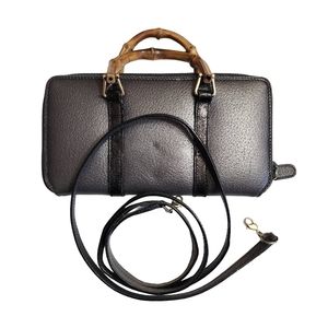 Authentic vintage GUCCI bamboo leather zippy wallet with strap CUSTOM paint